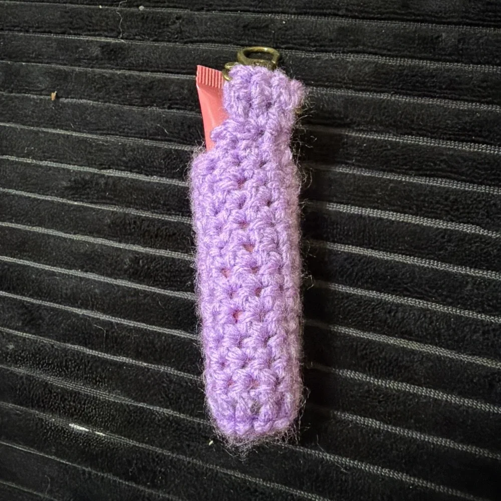 Handmade Crochet Lip Balm Holder Keychain + Kara Beauty Strawberry Lip Balm